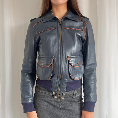 90s Genuine Leather Double Zip Jacket - Size L