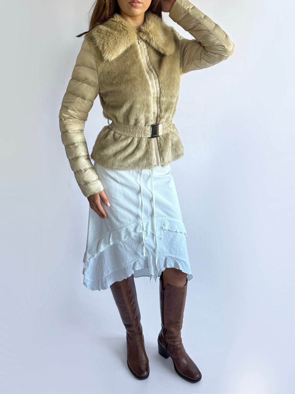 Faux Fur Puffer Coat - Size S