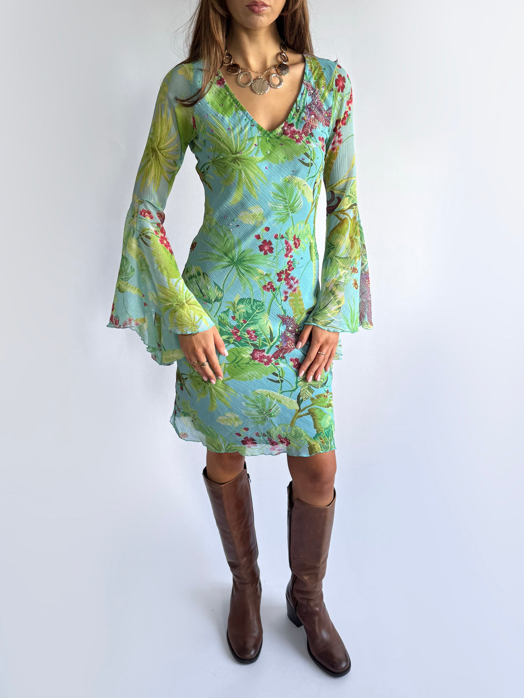 Floral Flared Midi Dress - Size S