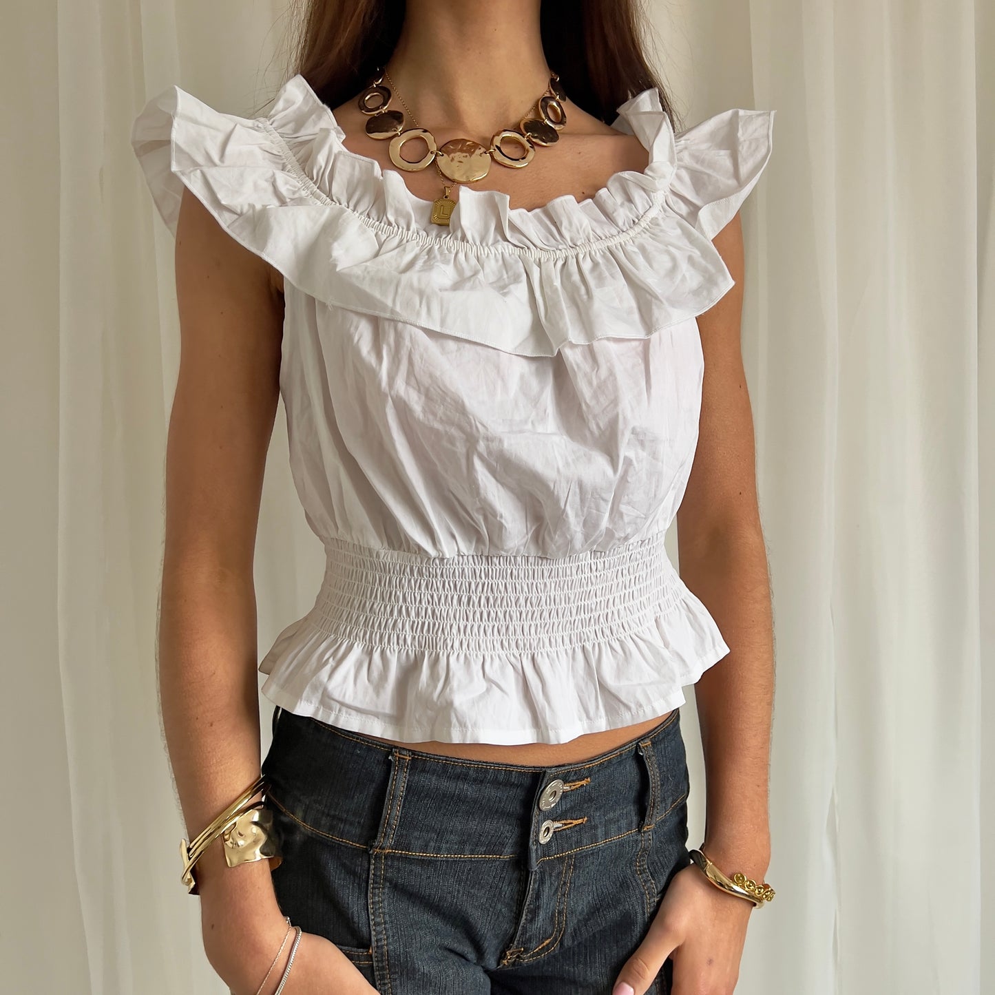 90s Ruffle Milkmaid Top - Size L