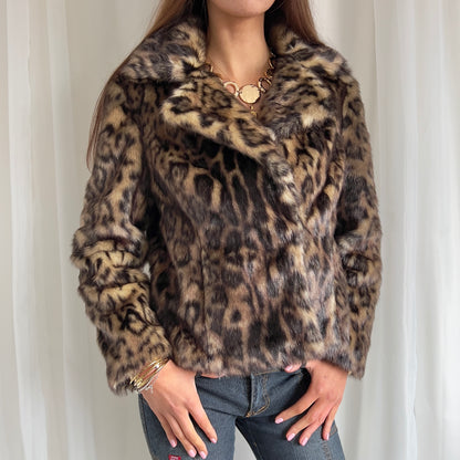 00s Leopard Faux Fur Jacket - Size L