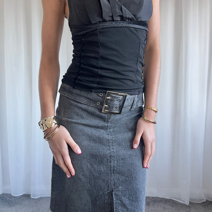 90s Buckle Denim Midi Skirt - Size M