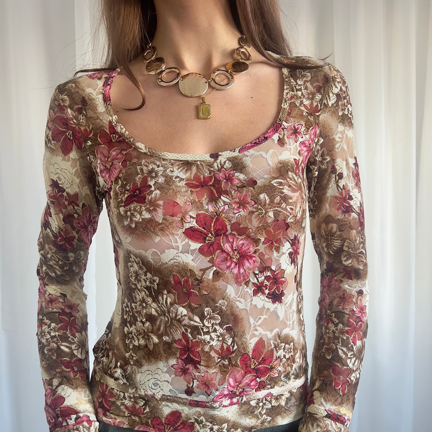 90s Floral Lace Long Sleeve - Size M