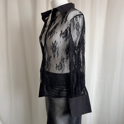 90s Sheer Lace Shirt - Size L