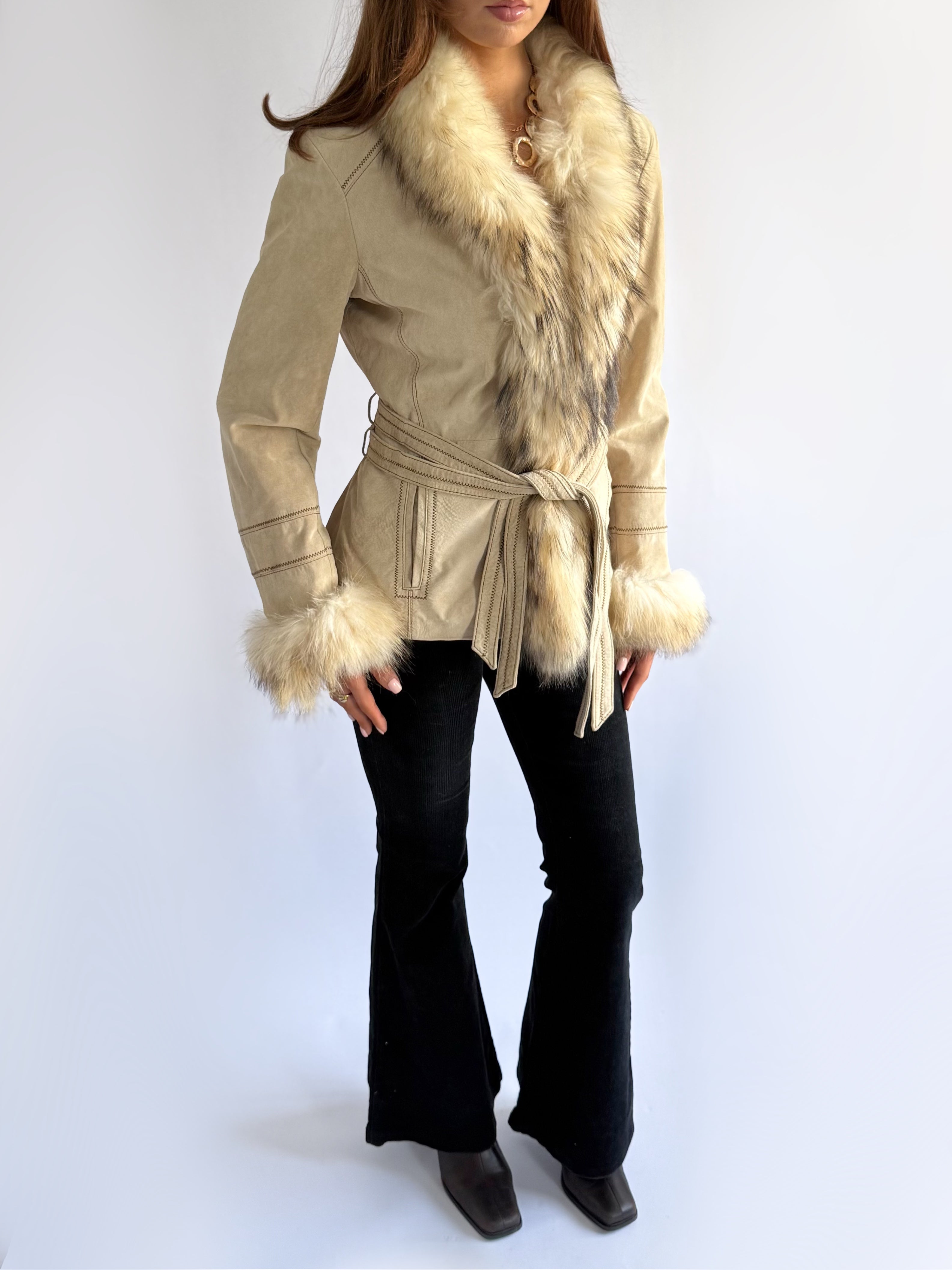 Genuine Suede & Fur Jacket - Size L