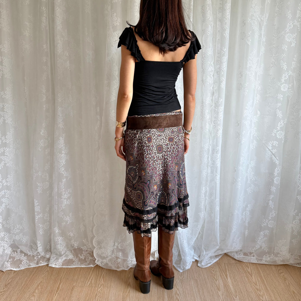 Leopard Floral Lace Midi Skirt - Size M