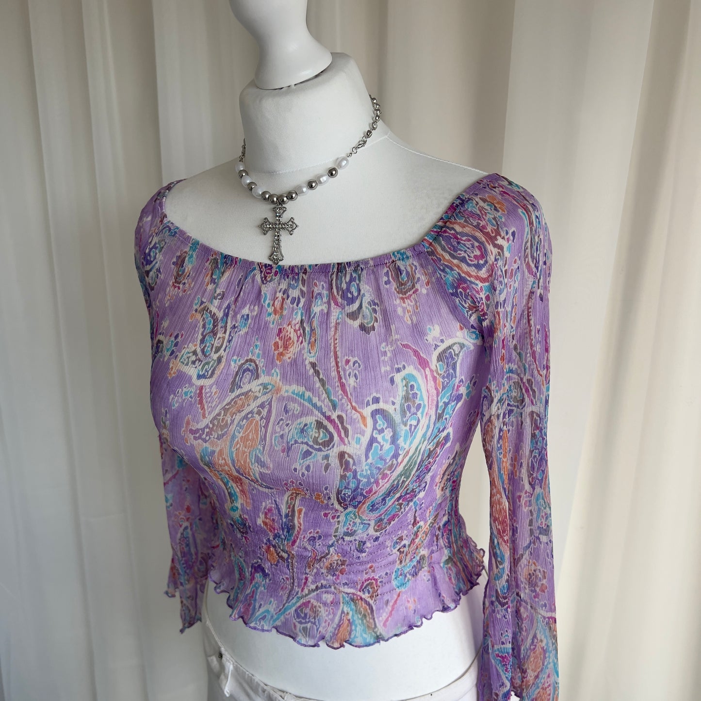 90s Paisley Milkmaid Top - Size XS