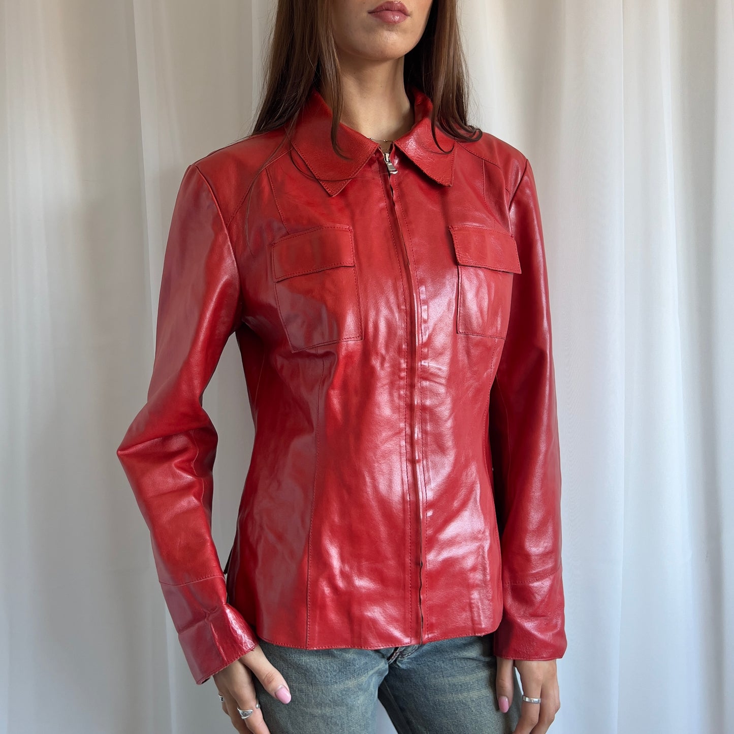 90s Genuine Leather Zip Jacket - Size L