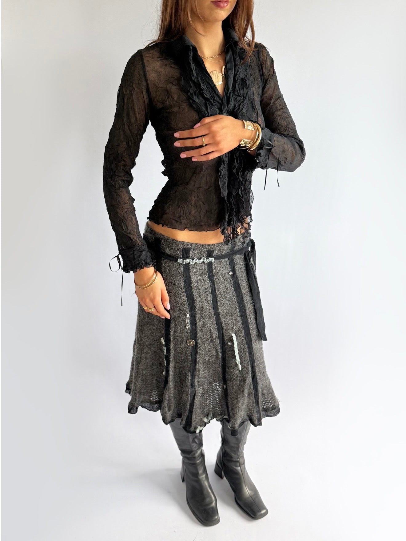 Clockhouse Sheer Ruffle Top - Size M