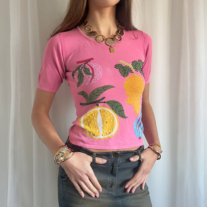 90s Fruit Graphic Crop Top - Size M