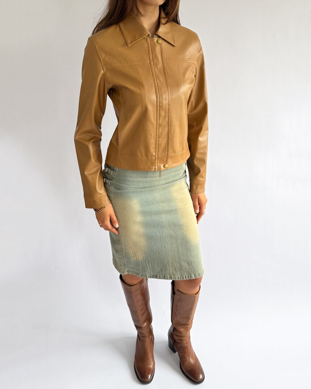 Faux Leather Double Zip Jacket - Size L