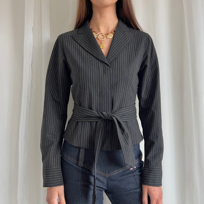 00s Pinstripe Tie Blazer Jacket - Size XS