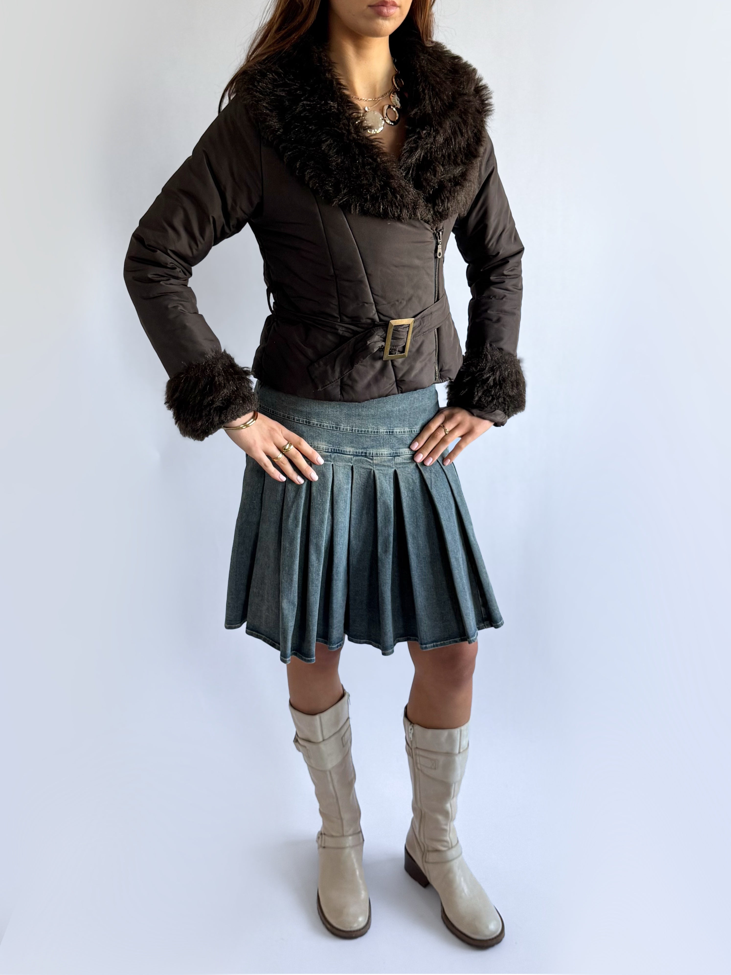 Faux Fur Puffer Afghan Coat - Size M