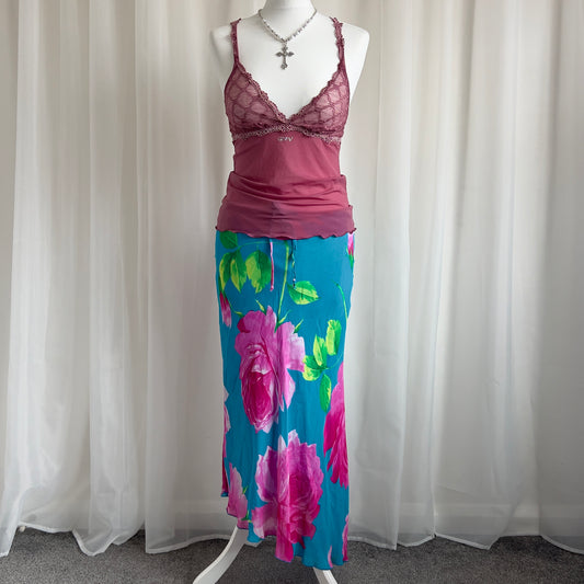 90s Floral Asymmetric Maxi Skirt - Size L