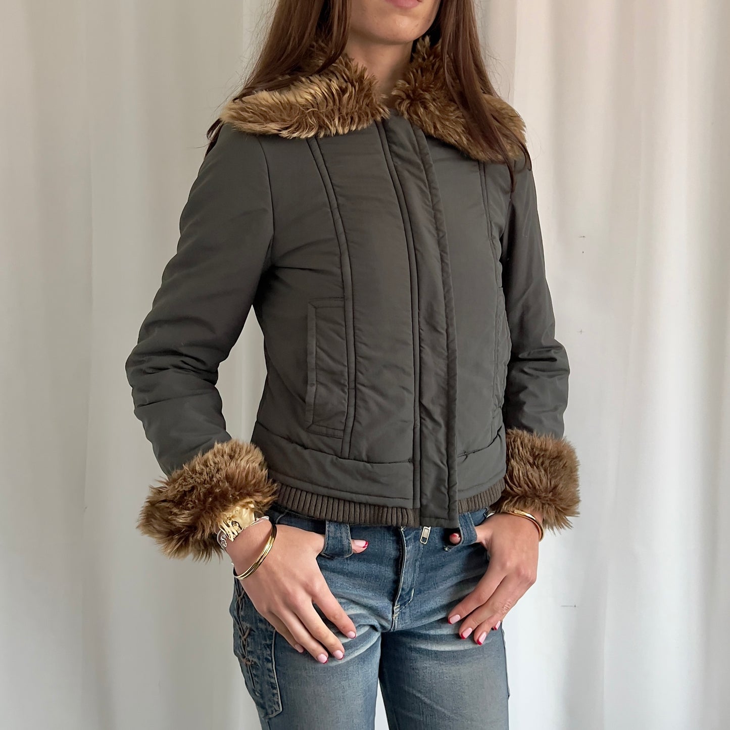 00s Faux Fur Puffer Jacket - Size S