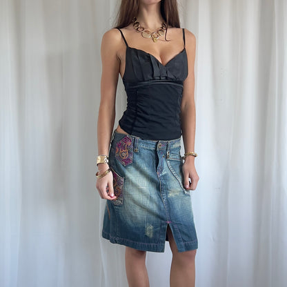 00s Embroidered Denim Midi Skirt - Size L