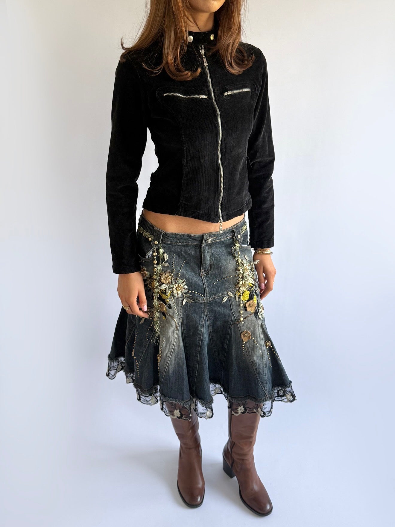 Corduroy Double Zip Up Jacket - Size S