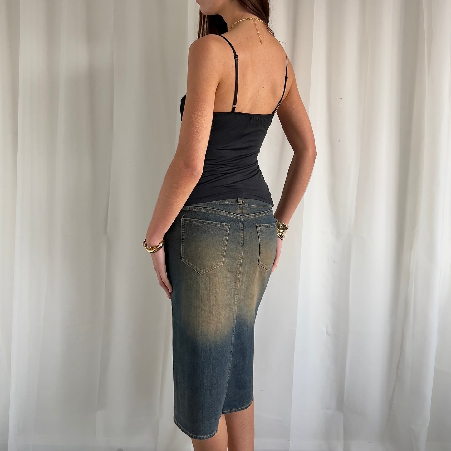 90s Denim Midi Skirt - Size S