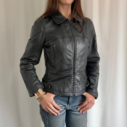 00s Genuine Leather Zip Jacket - Size M