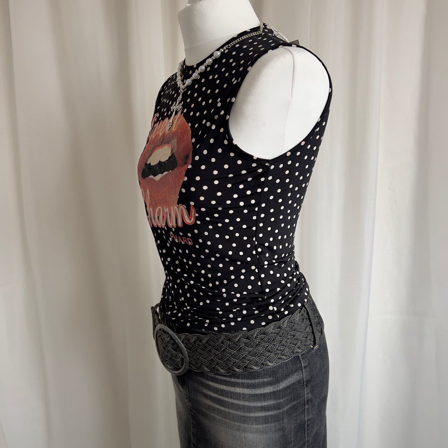 00s Polka Dot Lips Crop Top - Size S