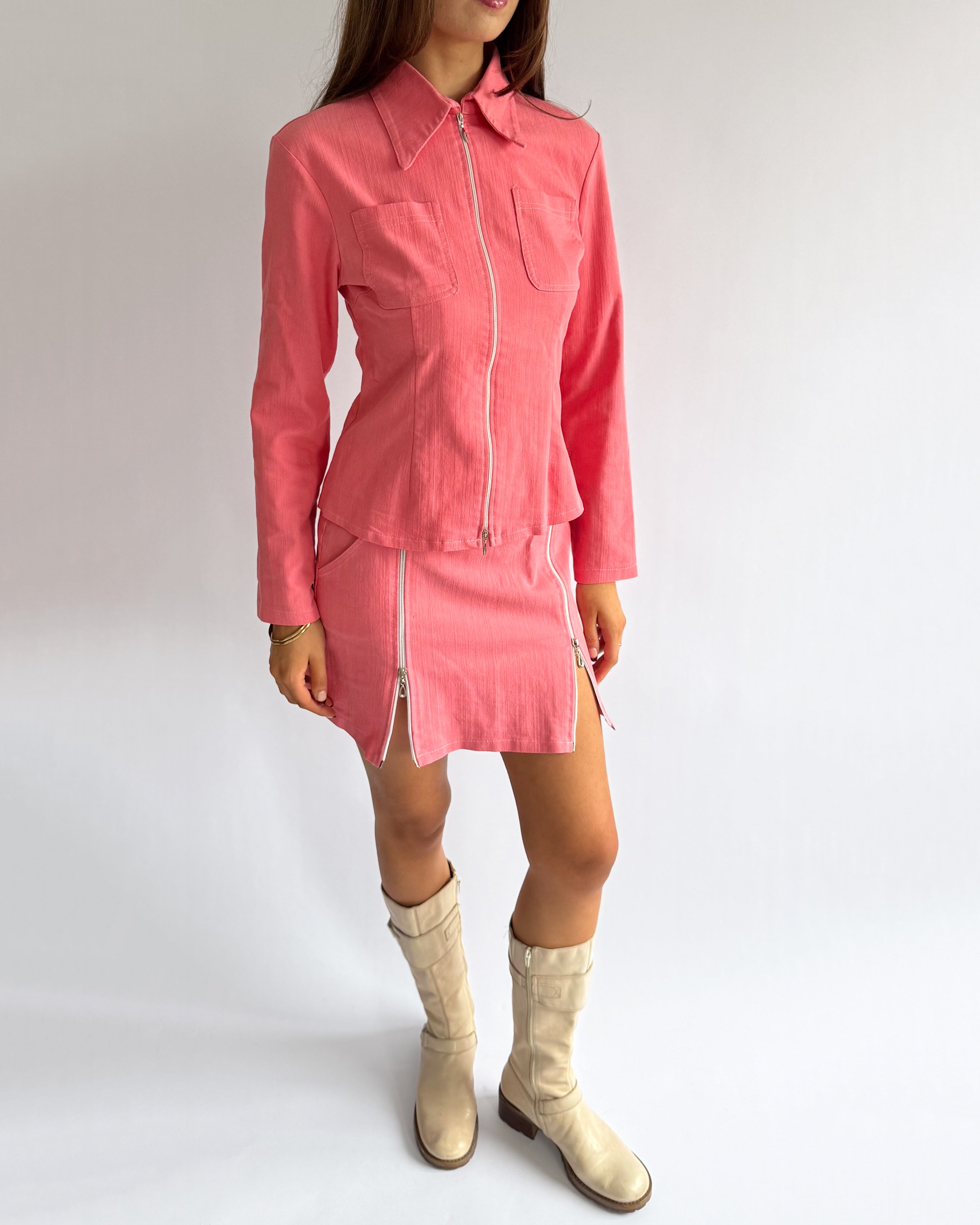 Zip Shirt & Skirt Matching Set - Size M