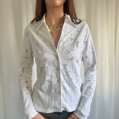 90s Sheer Button Up Shirt - Size L