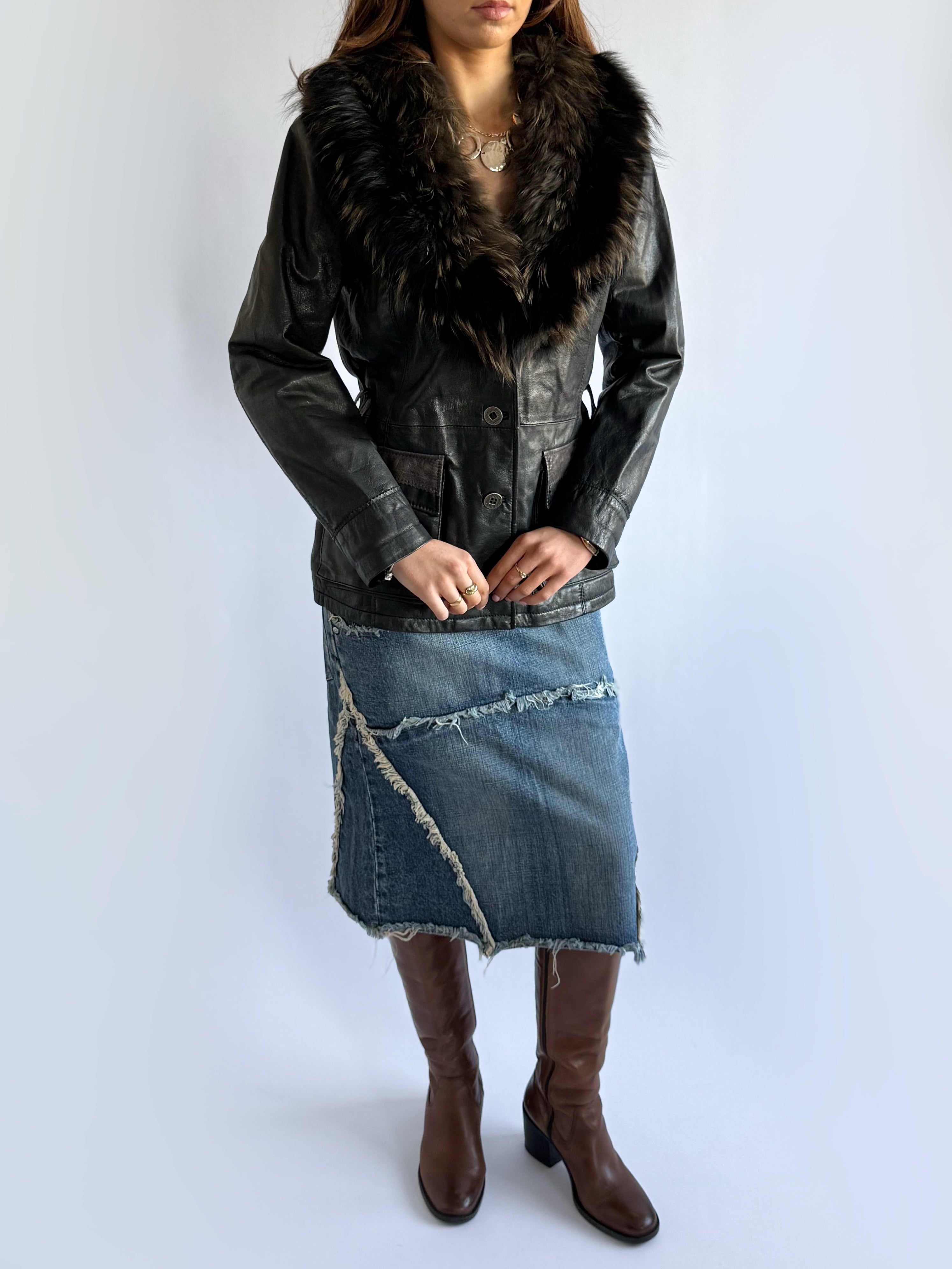 Genuine Leather & Fur Jacket - Size L