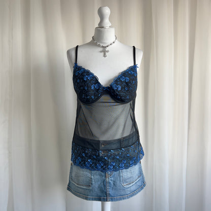 90s Mesh Lace Corset Cami - Size L