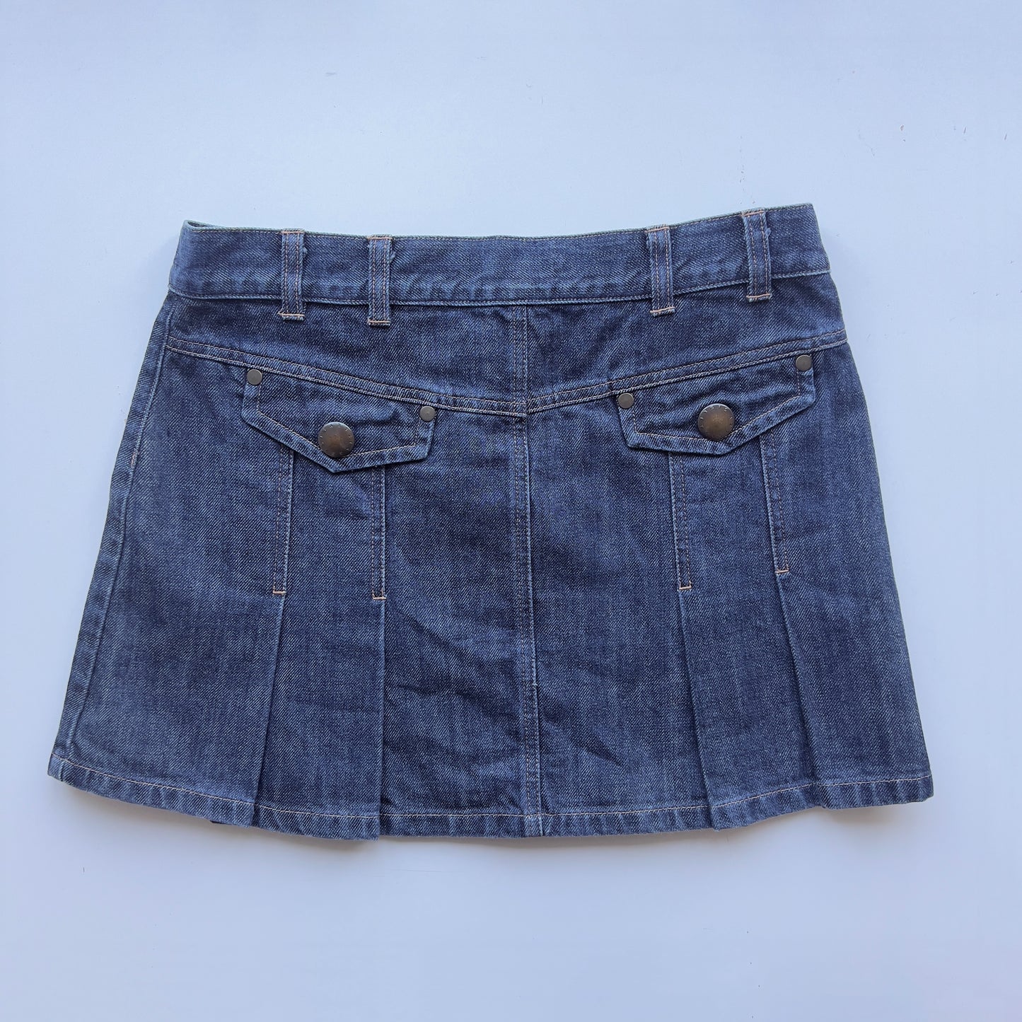 00s Denim Pleated Mini Skirt - Size S