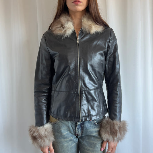 00s Leather & Fur Zip Jacket - Size M