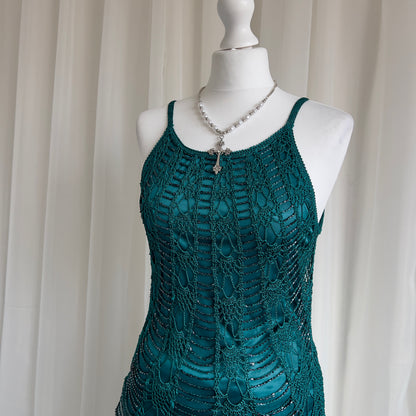 90s Etam Crochet Beaded Cami - Size M