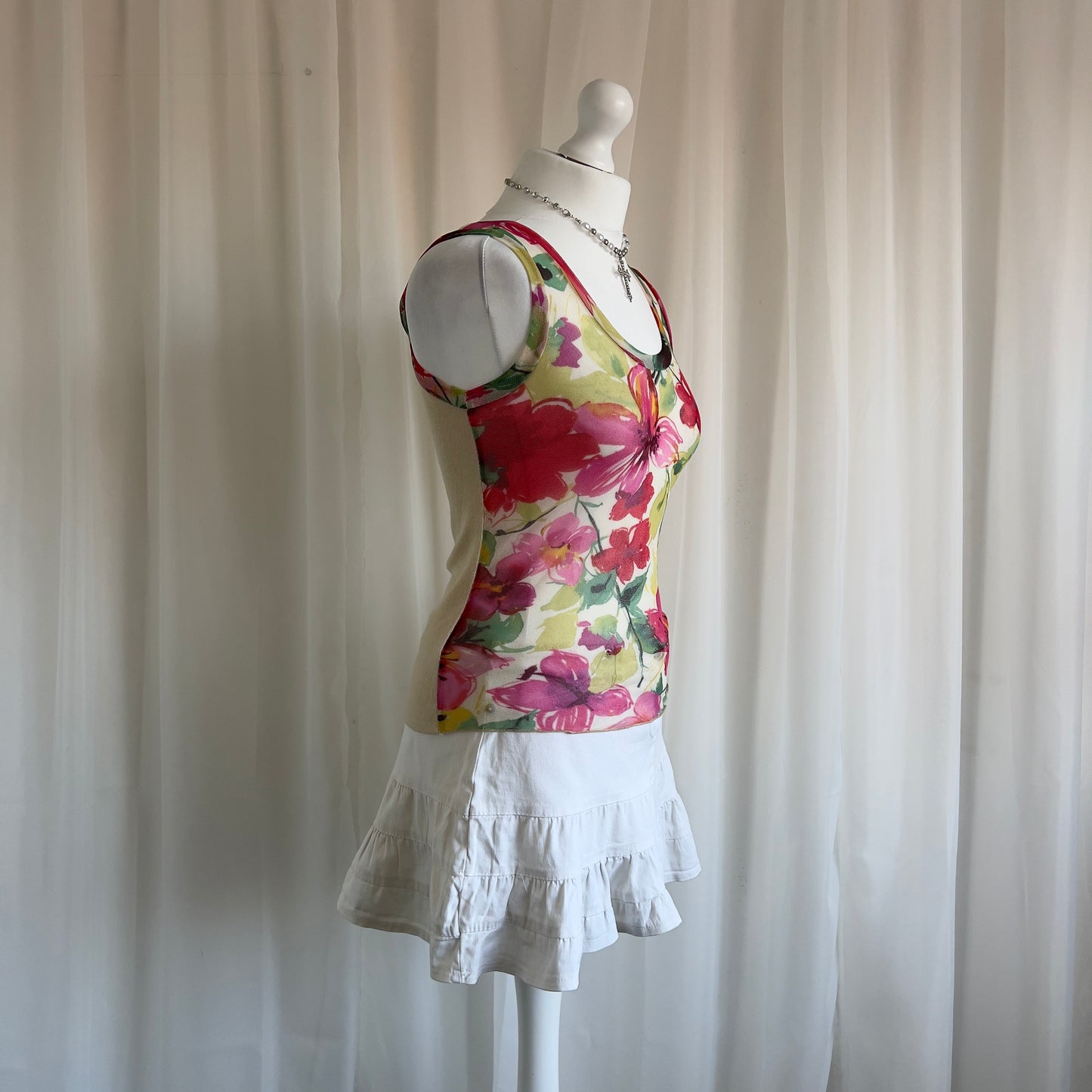 00s Floral Mesh Cami Top - Size M