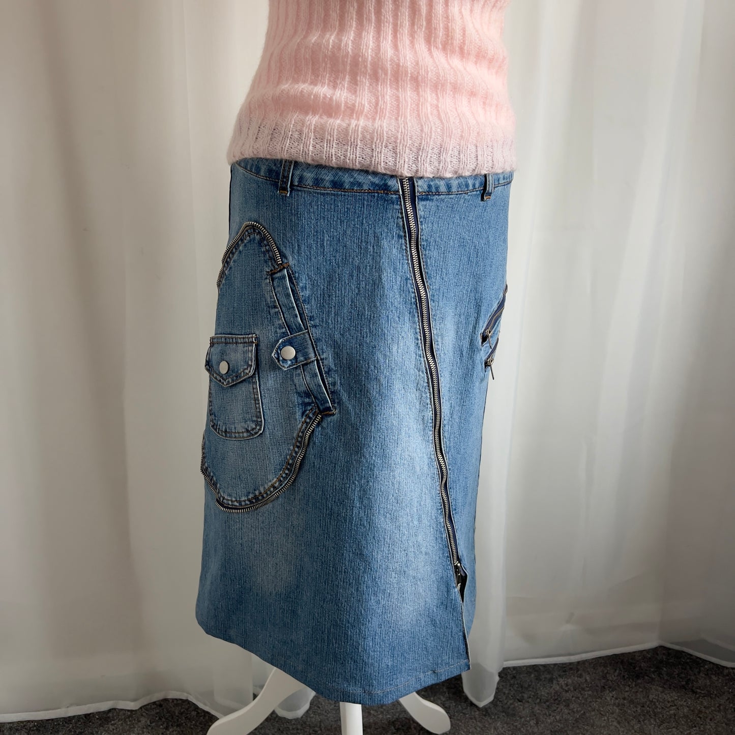 90s Cargo Denim Midi Skirt - Size L