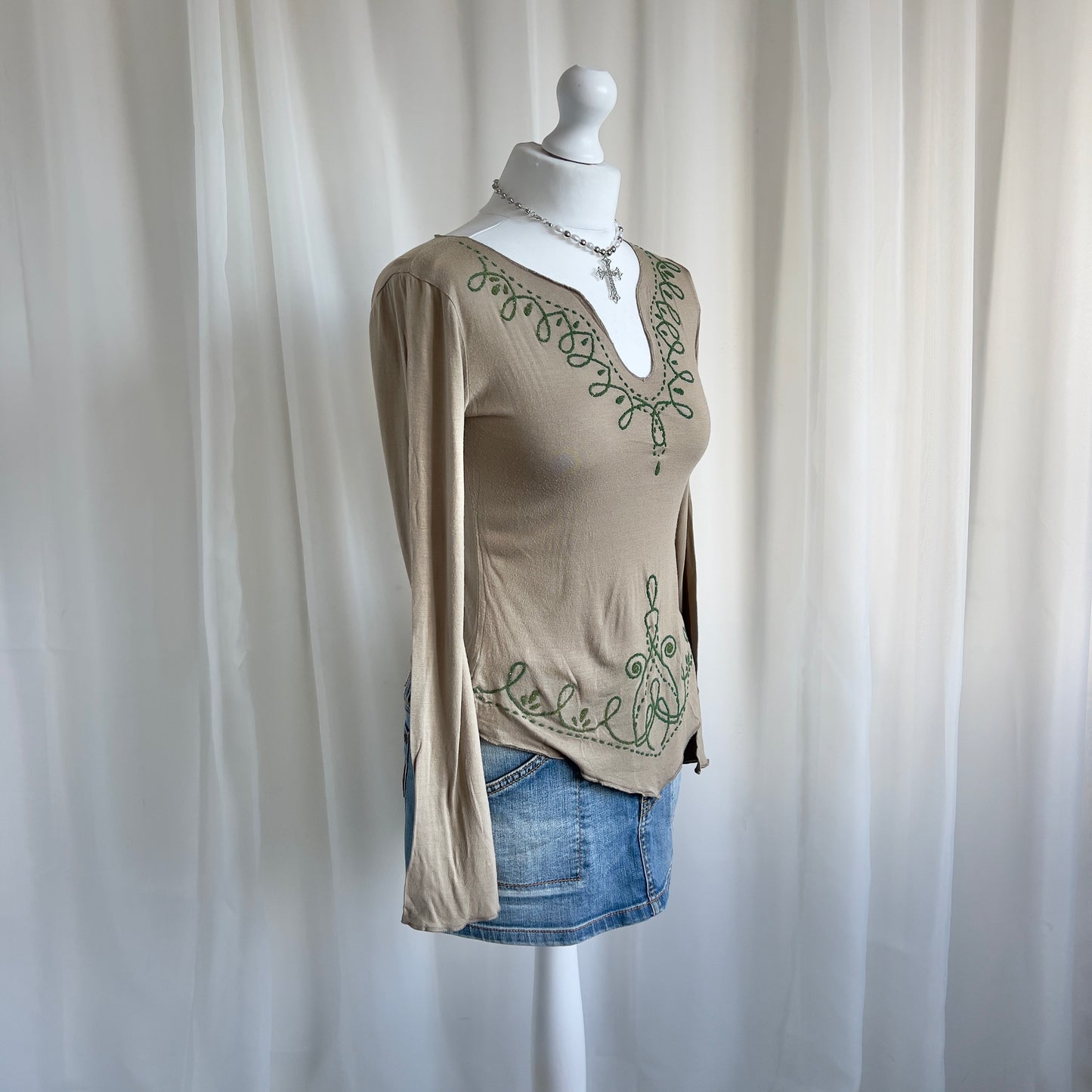 00s Beaded Flared Sleeve Top - Size S