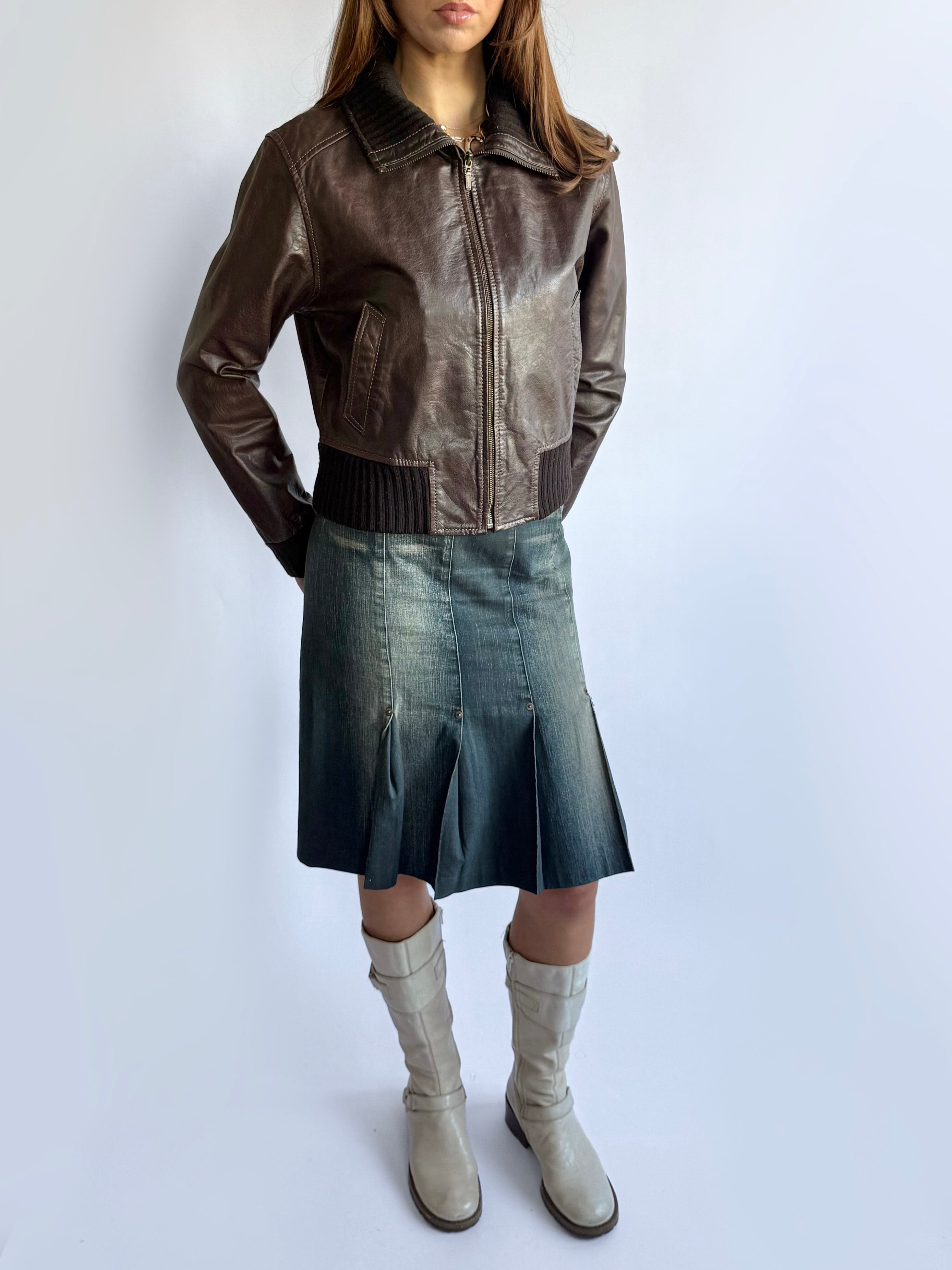 Genuine Leather Zip Jacket - Size M