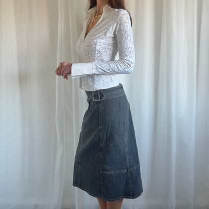 90s Buckle Denim Midi Skirt - Size M