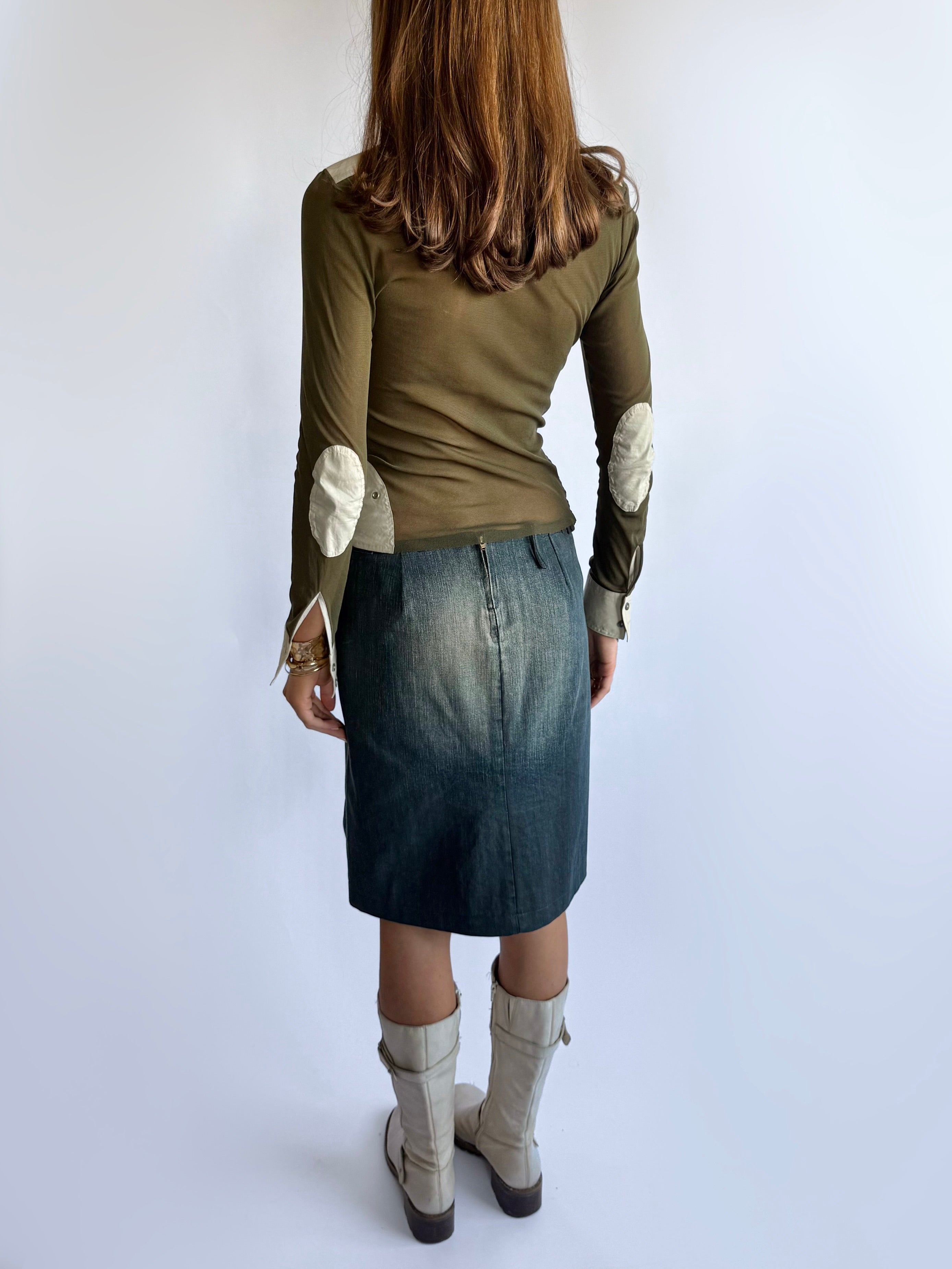 Denim Pleated Midi Skirt - Size S