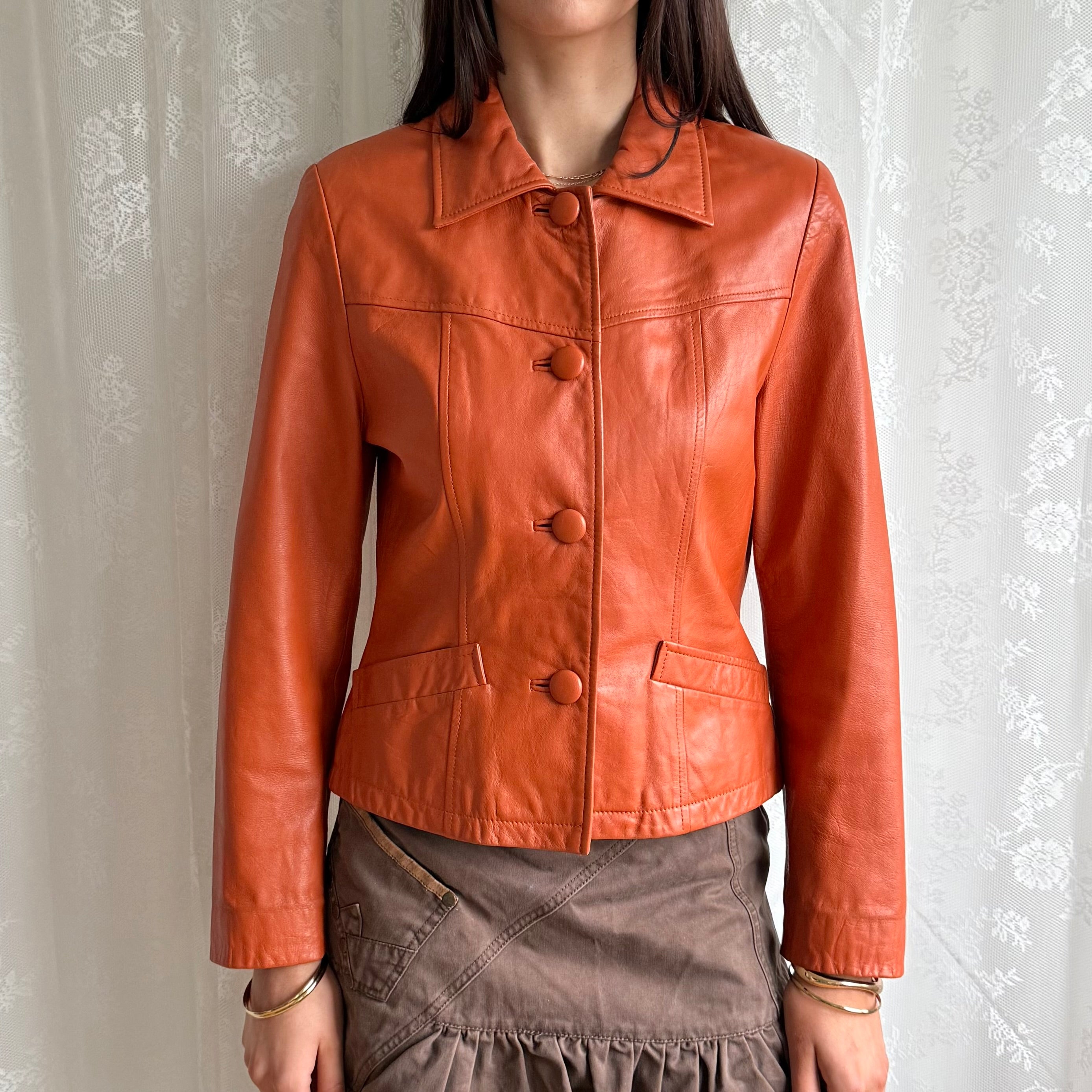 Genuine Leather Button Jacket - Size S