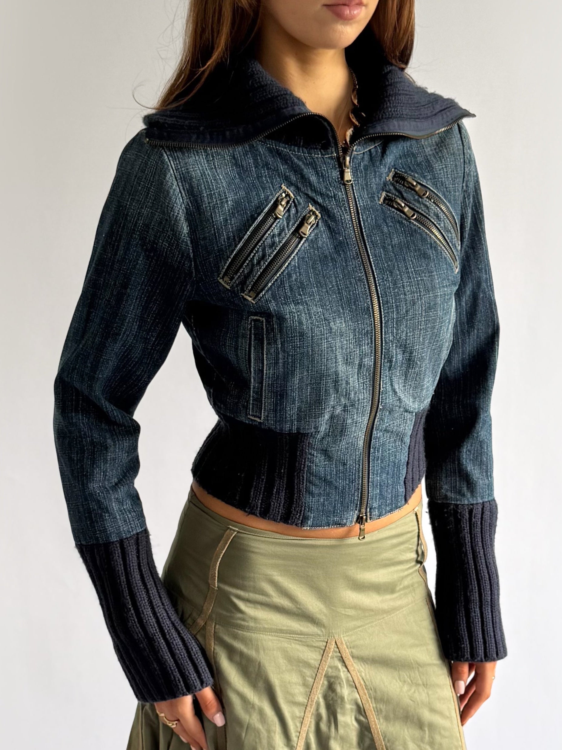 Denim Double Zip Jacket - Size S