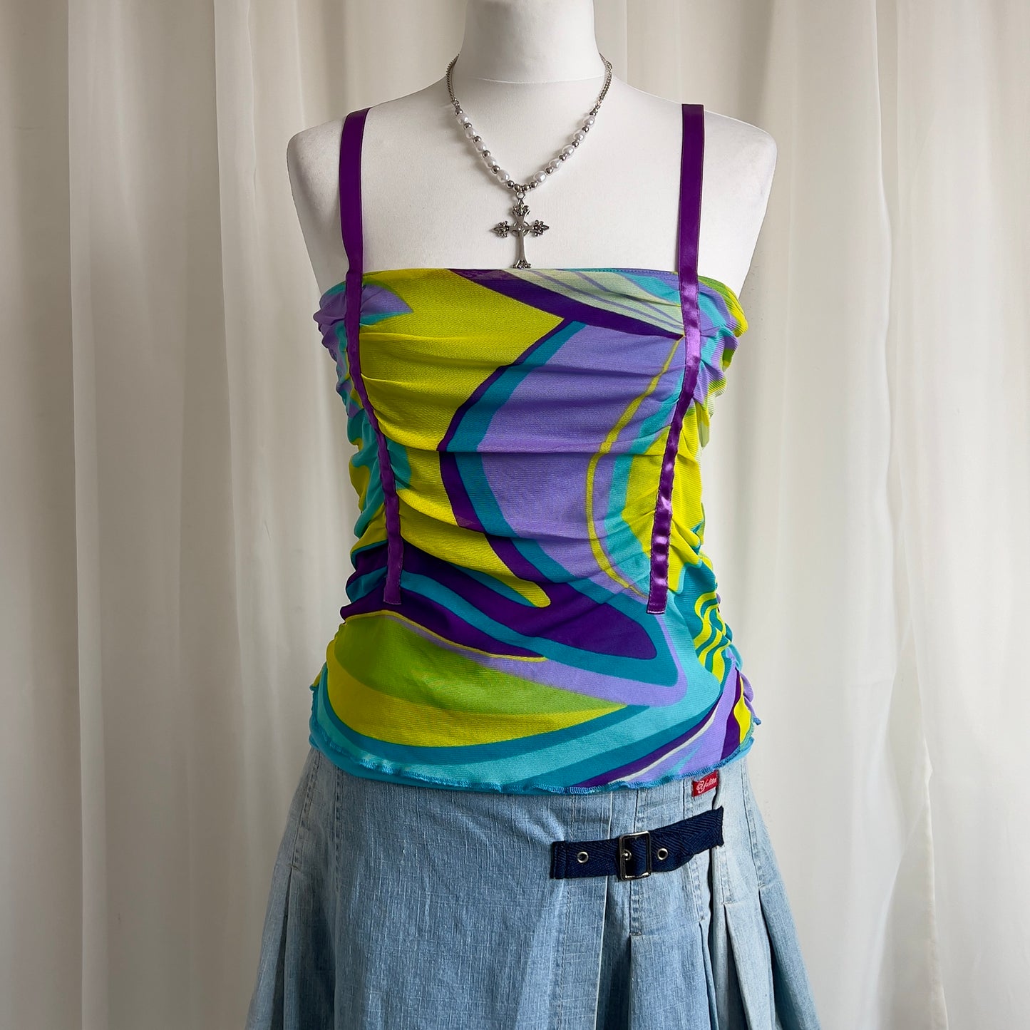 90s Ruched Mesh Cami - Size M