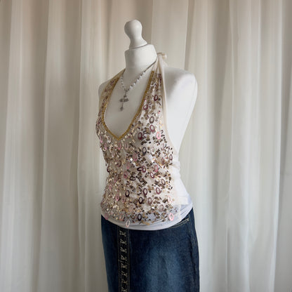 00s Sequin Halter Top - Size M