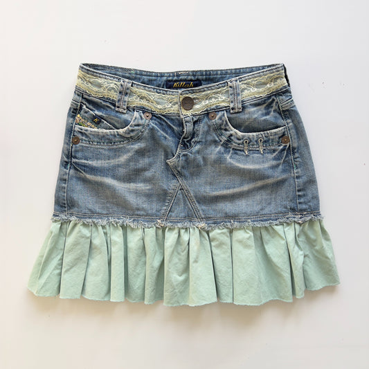 00s Killah Denim Ruffle Lace Mini Skirt - Size S