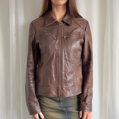 00s Genuine Leather Double Zip Jacket - Size XL