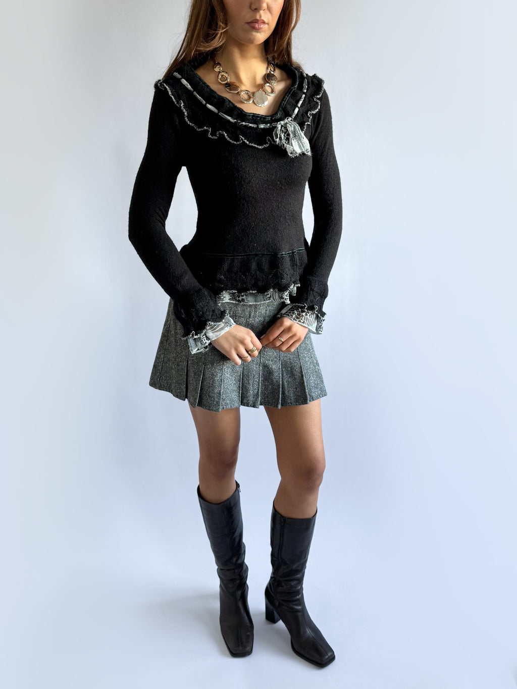 Wool Pleated Mini Skirt - Size M