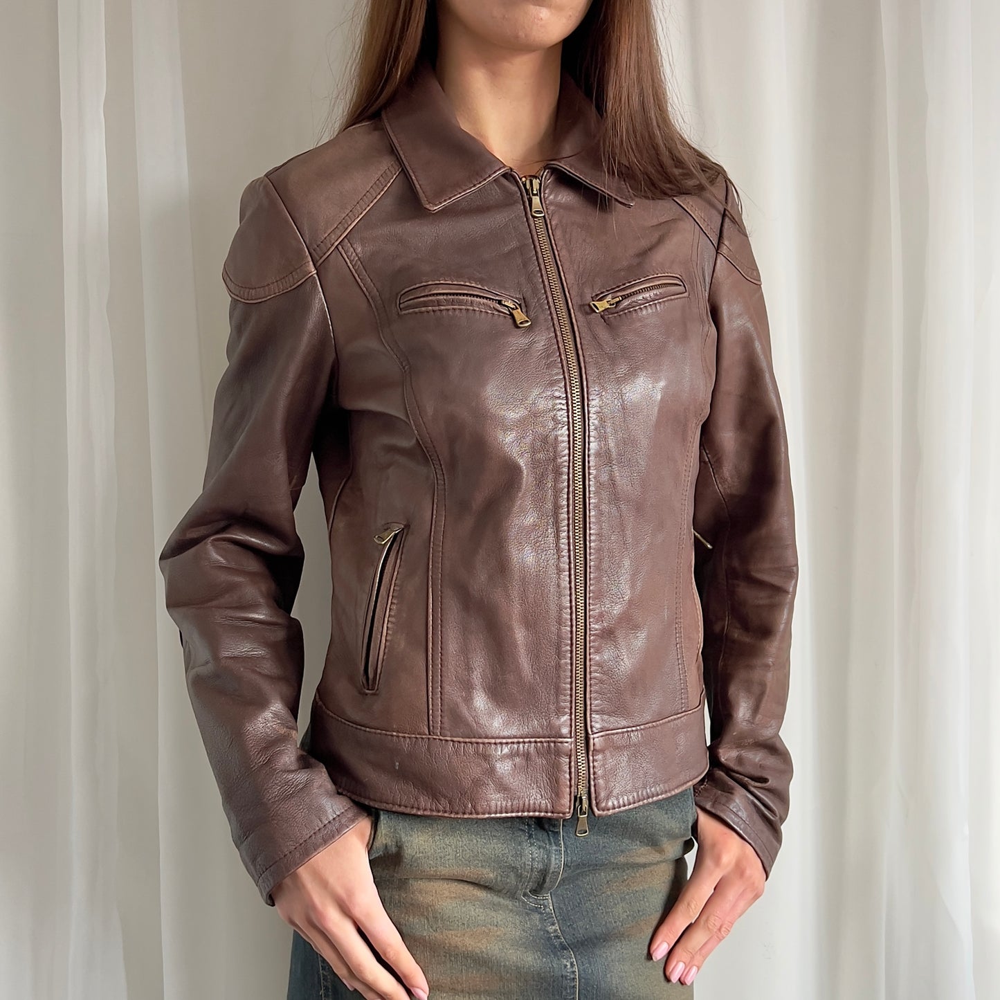 00s Genuine Leather Double Zip Jacket - Size XL