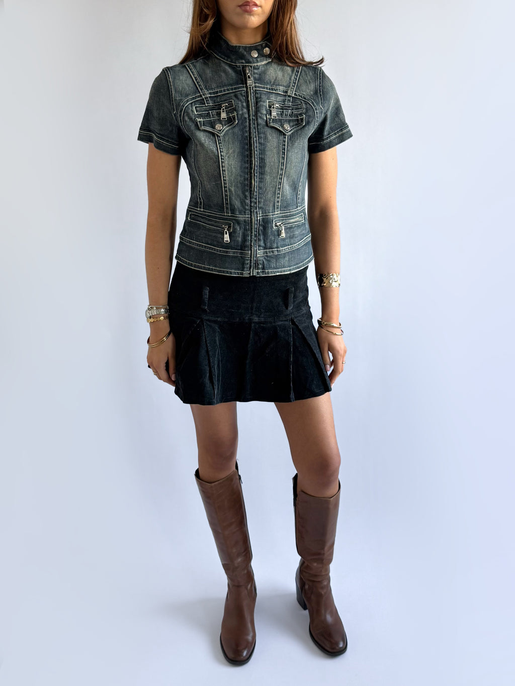 Corduroy Pleated Mini Skirt - Size M