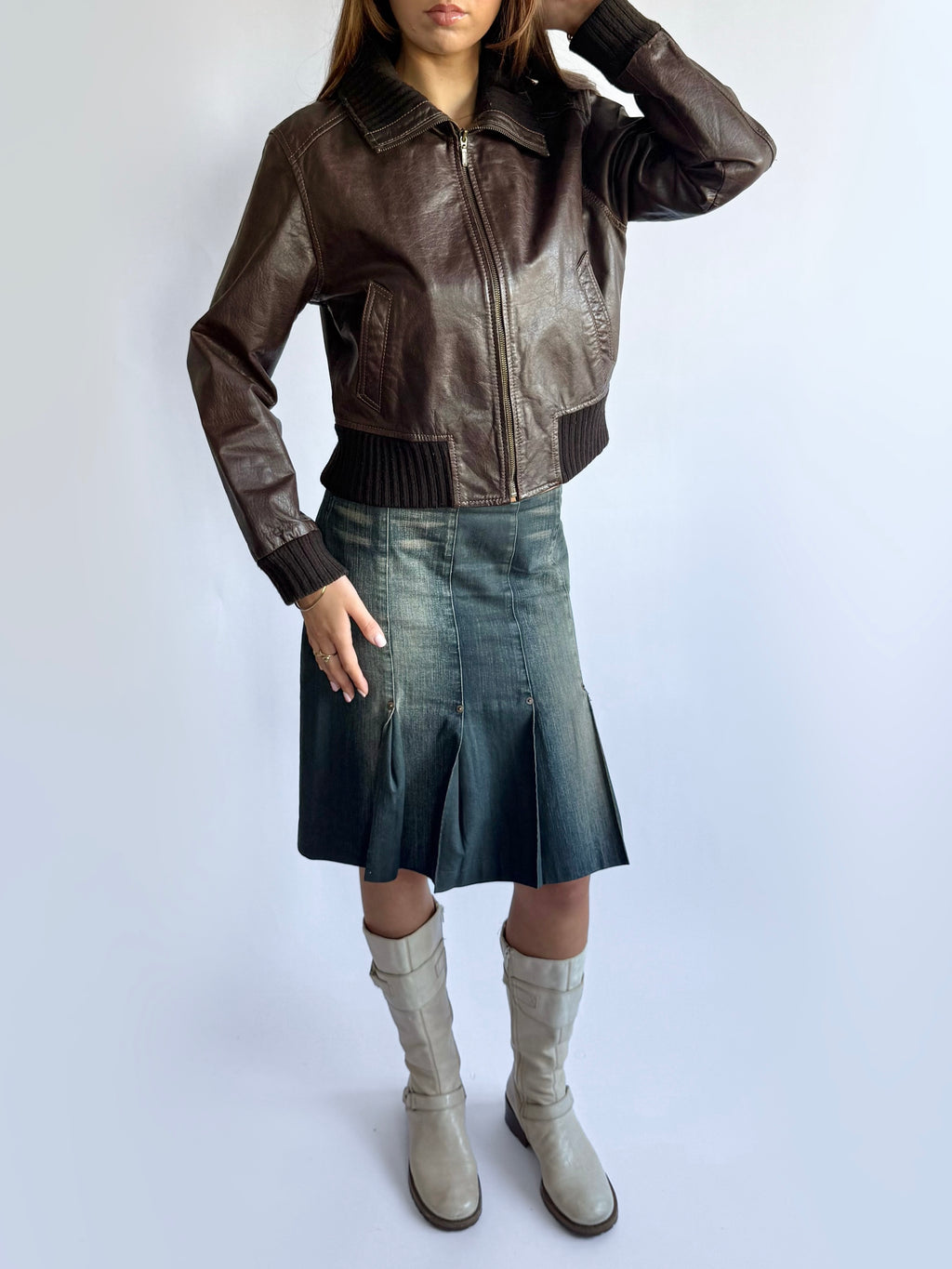 Genuine Leather Zip Jacket - Size M