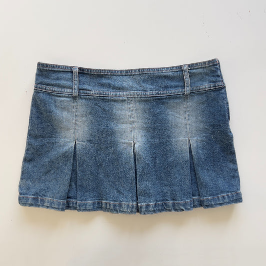 00s Denim Pleated Mini Skirt - Size M