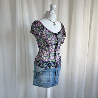 90s Floral Milkmaid Crop Top - Size S