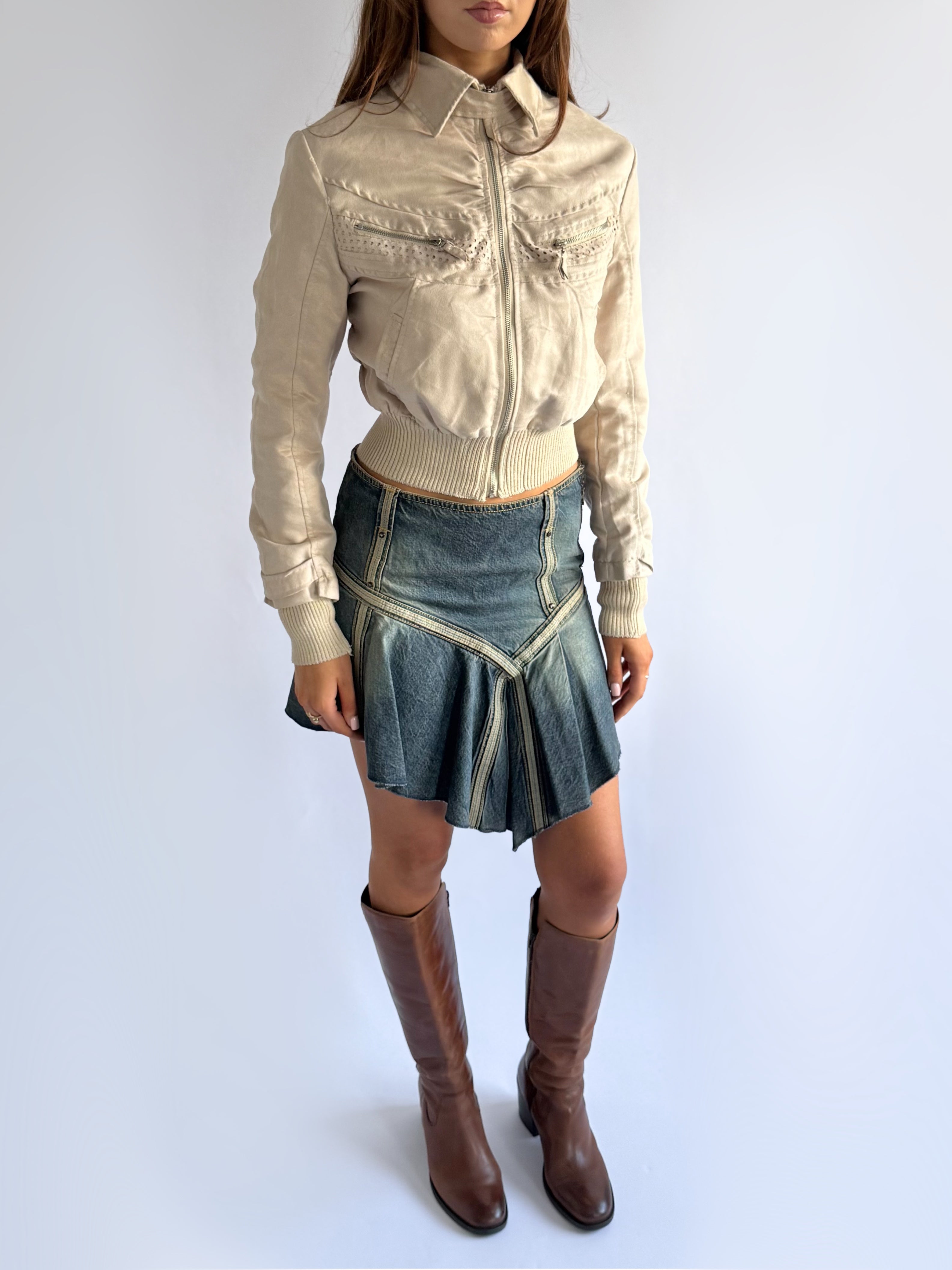 Faux Suede Zip Jacket - Size S